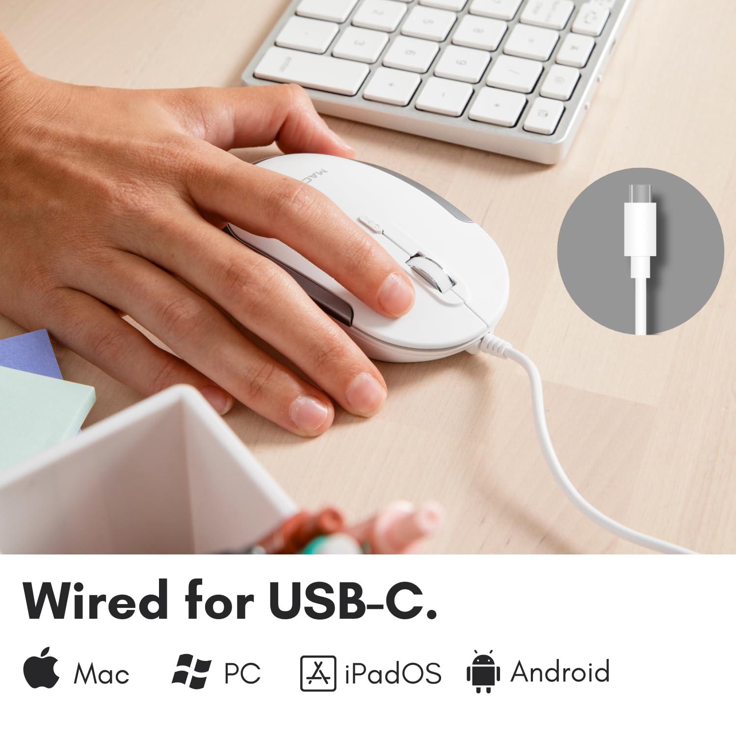 Macally Wired Usb C Mouse For Mac & Windows - 3 Button & Scroll Wheel Usb Type C Mouse - Comfortable Ambidextrous Design - Compa