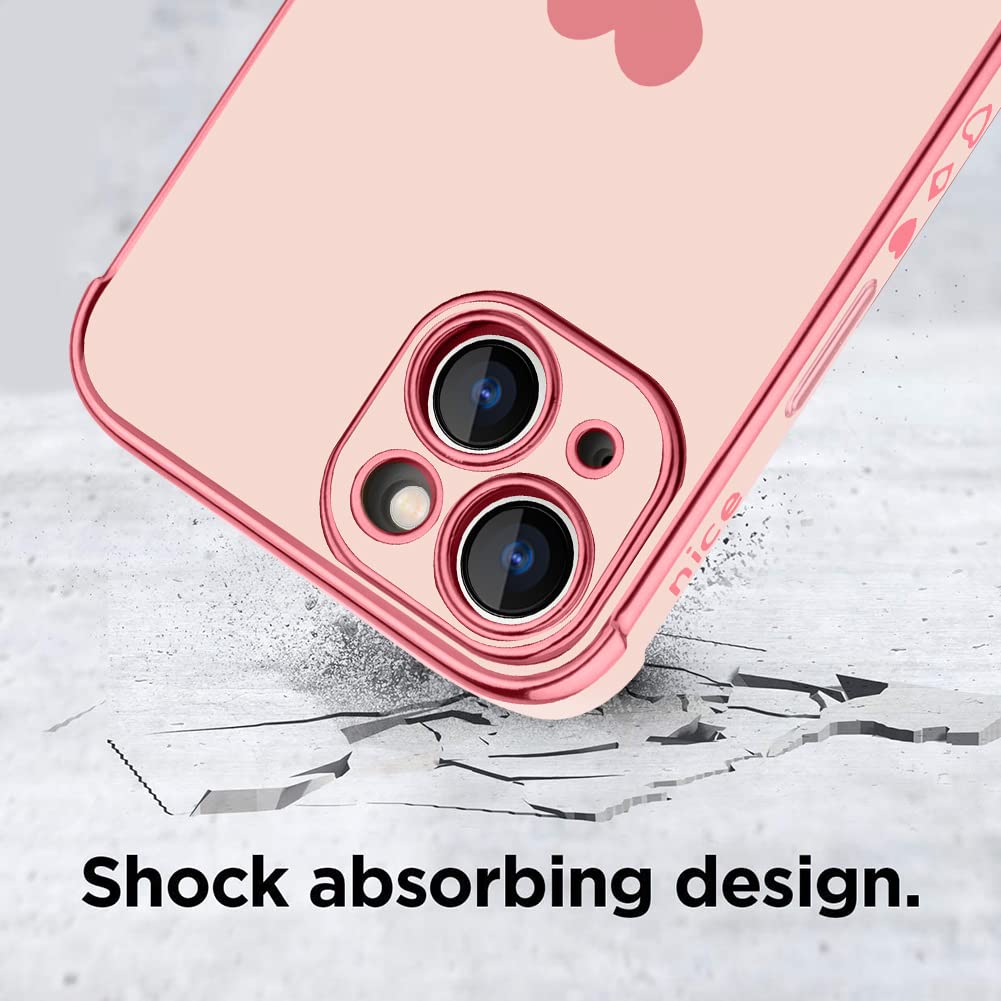 Kanghar Compatible With Iphone 14 Plus Case For Women Girl, Plating Edge Cute Love Heart Soft Tpu Bumper With 4 Corners Shockpro