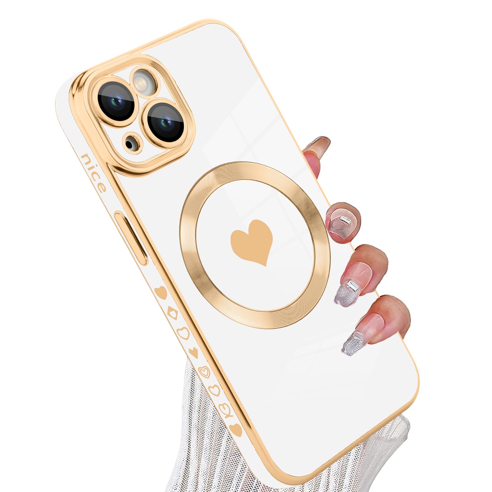 Tharlet Magnetic Shockproof For Iphone 13 Case [Compatible With Magsafe] Cute Love Luxury Plating Edge Bumper Case With Full Cam