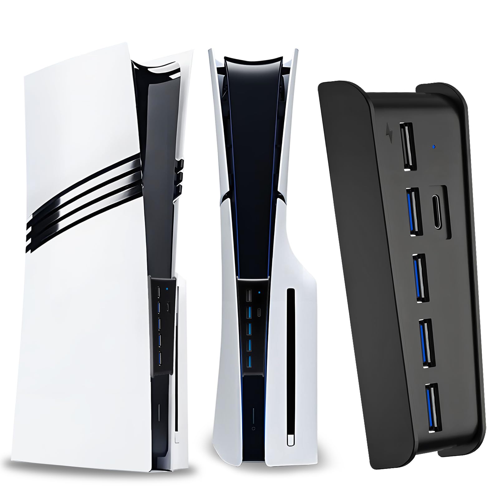 6 Port USB Hub for PS5 Pro & PS5 Slim Console Disc/Digital, High-Speed Extra USB Ports for PS5 Slim Pro Accessories, PS5 Hub Cha