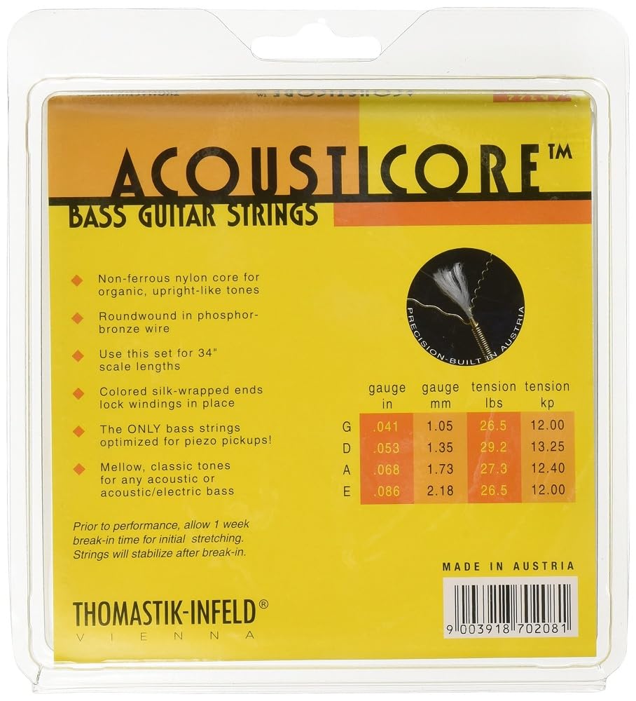 Thomastik Infeld Ab344 Bass Guitar Strings: Acousticore 34 Inch Scale 4 String Set G, D, A, E