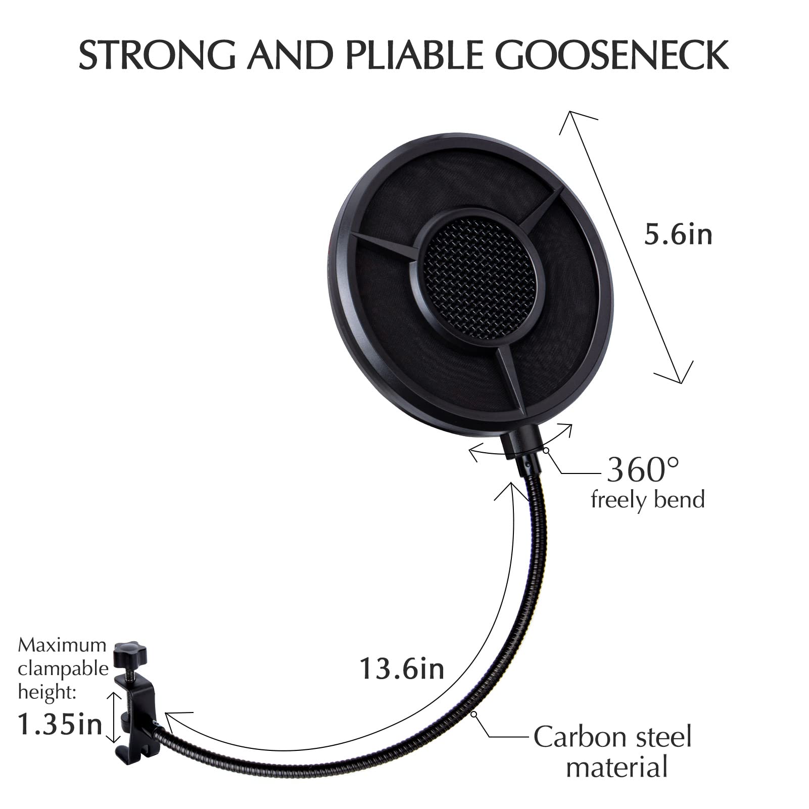 Sunmon Mic Pop Filter For Hyperx Quadcast?Blue Yeti And Other Gaming Microphone, Dual Layered Wind Pop Screen With Flexible 360