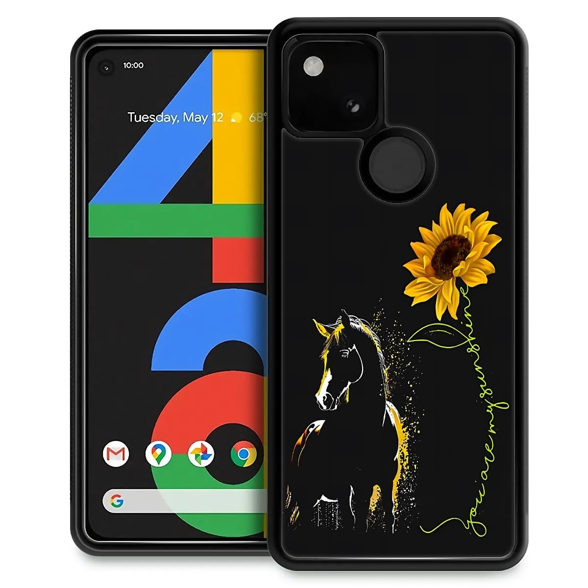 Fkbrcl4U For Google Pixel 4A 5G Case, Horse Sunflower Yellow Sunshine Pattern Graphic Design Girl Boy Soft Silicone Hard Acrylic