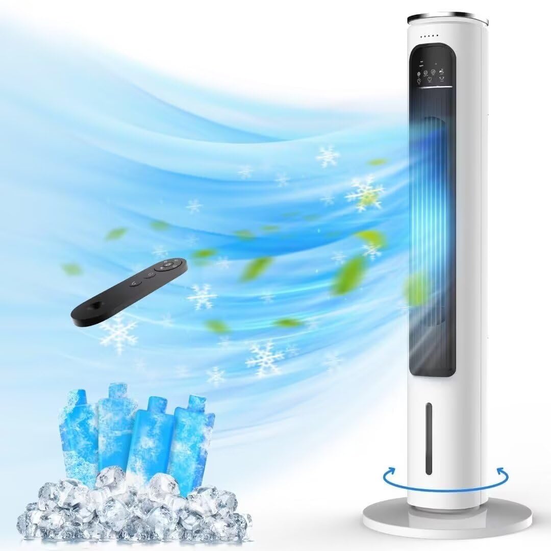 Windowless Portable Air Conditioners, 37 Evaporative Air Cooler w/Remote, 2.5L Water Tank & 4 Ice Packs, 12H Timer Auto-off, 70 