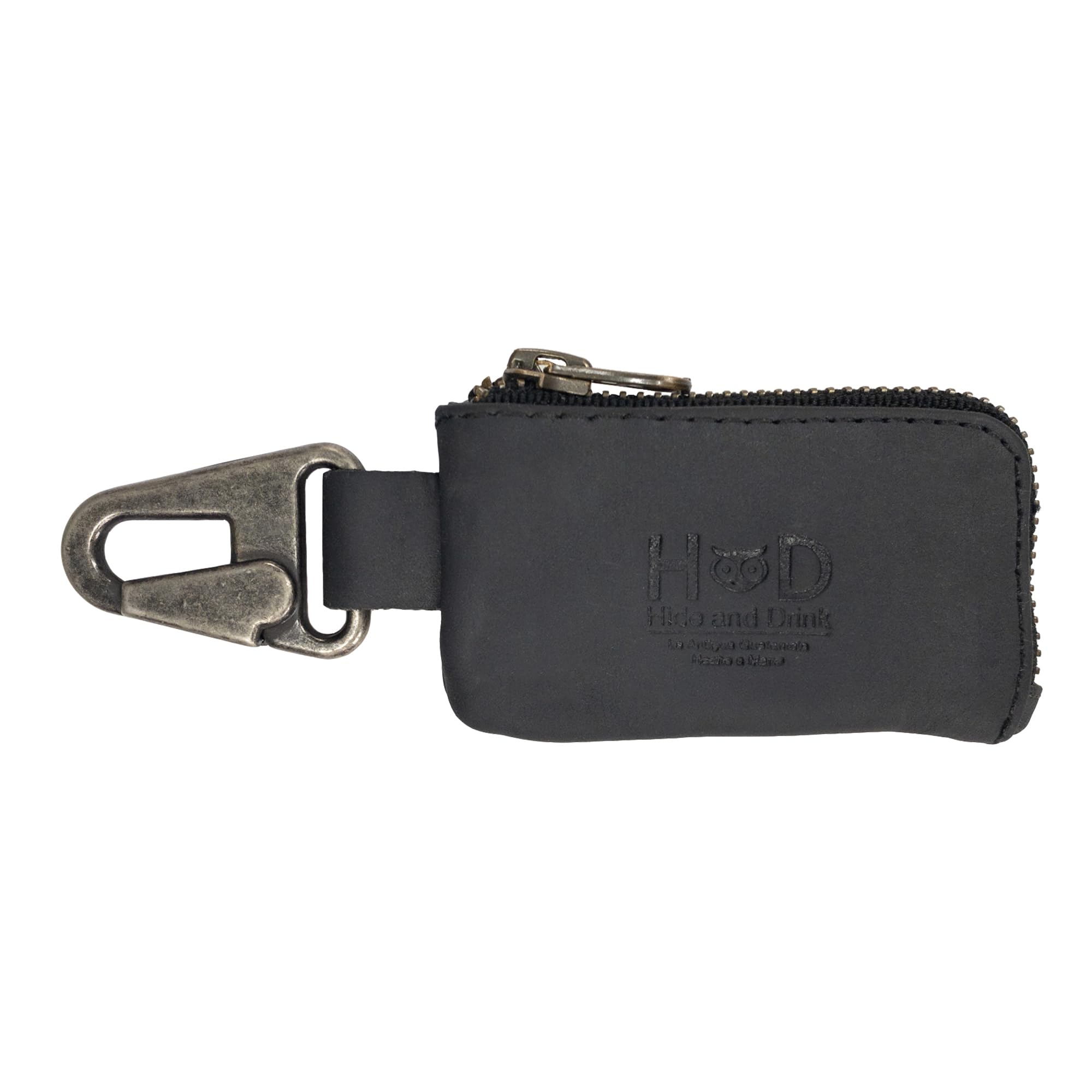 Hide & Drink, Car Key Holder with Keyring, Headphone & Charging Cables, Cash Zipper Case with Clasp, Full Grain Leather, Handmad