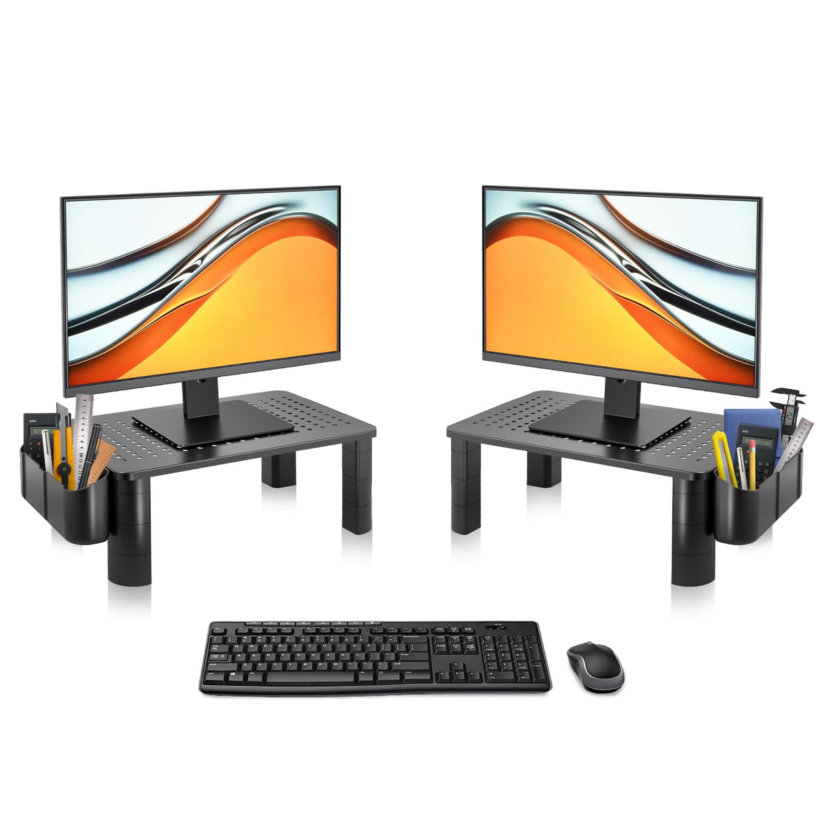 Pholiten 2 Pack Monitor Stand Riser, 3 Height Adjustable Monitor Stand, Flat Screen Tv Monitor Stand Riser, Sturdy Metal Laptop 