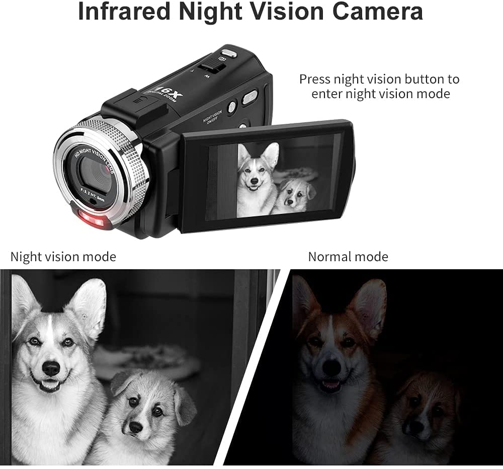 Ordro Camcorders Hdv V12 Hd 1080P Video Camera Recorder Infrared Night Vision Camera Camcorders With 16G Sd Card And 2 Batteries