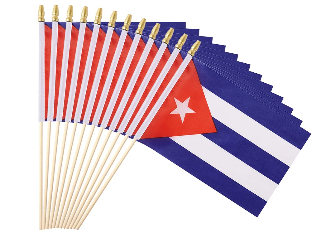 Ckexin 25Pack Small Cuba Flag Handheld Mini Cuban Flag On Stick 5X8 Inch