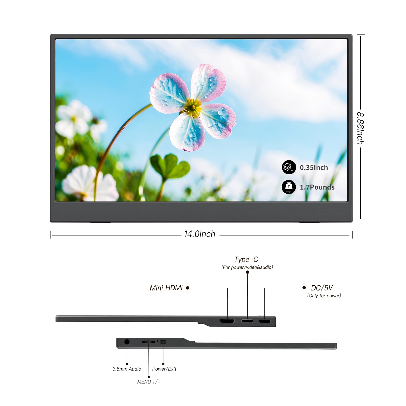 Rehisk Portable Monitor 15.6 Inch Ips Display Laptop Screen Extender, Fhd, 1080P, Smart Cover, Speakers, Usb-C, Hdmi, Ultra Slim