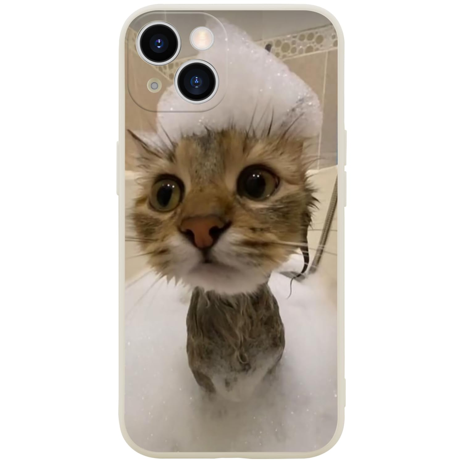 Wihytec Shower Cat Kitten Phone Case for iPhone 14 PRO MAX Cute Cat Kitten Case Cover Liquid Silicone Soft Gel Rubber Matt Phone
