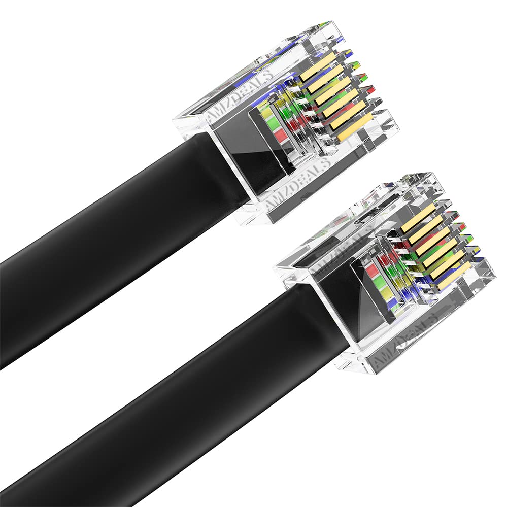 Amzdeals 2 Pack 6 Inch Black Rj12 6P6C Male To Male Reverse Wired Cable, Pro Grade Voice Phone Line Cord   Made In Usa