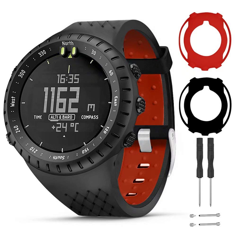 T Bluer Watch Band Compatible For Suunto Core,Silicone Replacement Strap Bracelet Accessory And Full Cover Protector Case For Su