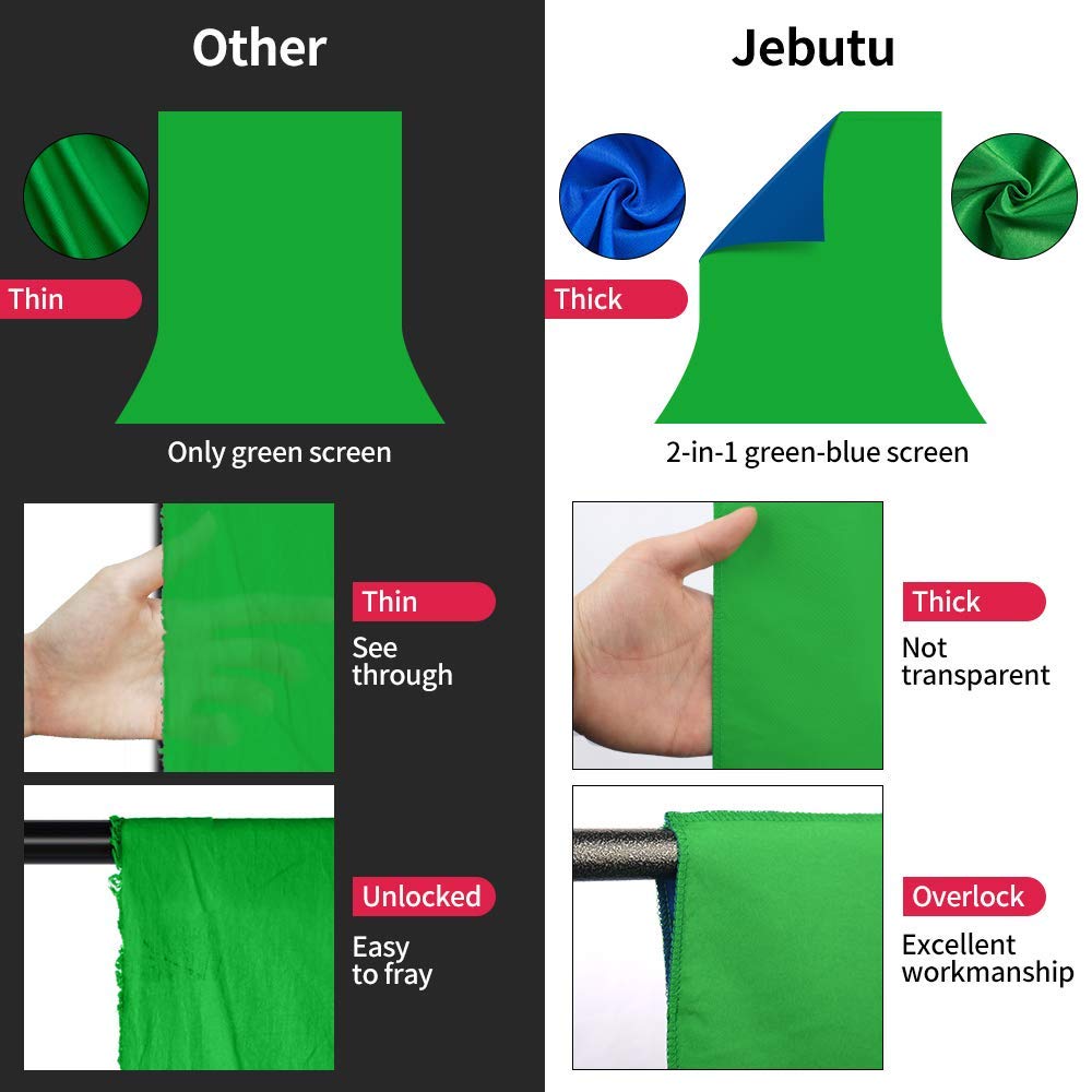 Jebutu Blue Green Screen Backdrop With Stand, 6.5X5Ft(Hxw) Green Screen Stand, Portable 2 In 1 Blue Greenscreen Background With