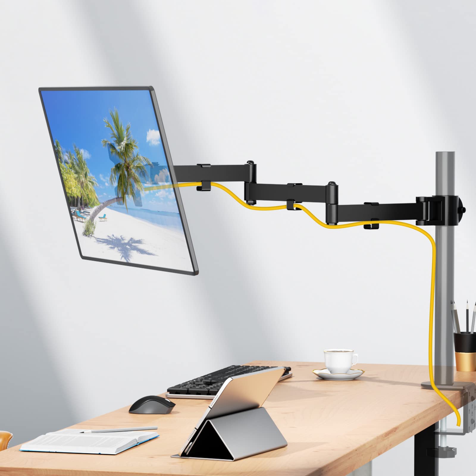 Wali Universal Single Fully Adjustable 3 Tier Arm For Wali Monitor Mounting System (001Armxl), Black