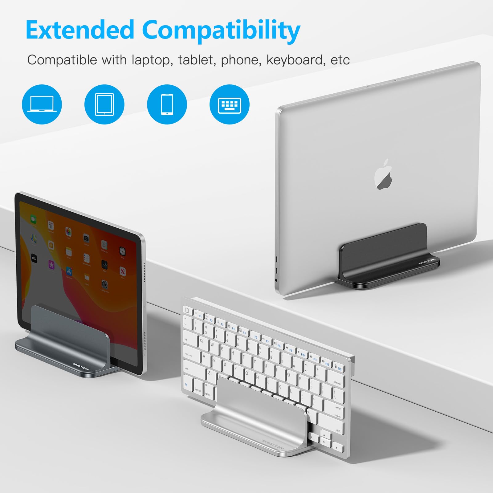 Omoton Vertical Laptop Desktop Stand Holder With Adjustable Dock Size, Aluminum , Fits All Macbook, Surface, Chromebook And Gami