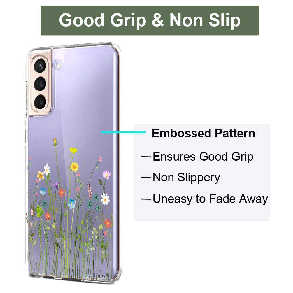 Unov Case Compatible With Galaxy S21 Case Clear With Design Soft Tpu Shock Absorption Slim Embossed Pattern Protective Back Cove