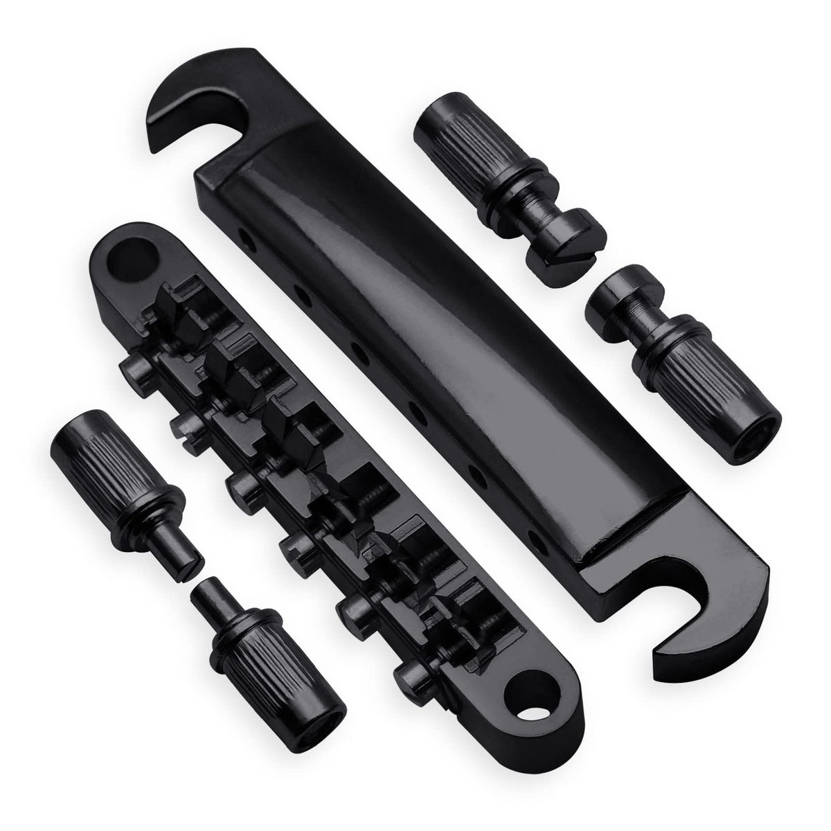 Maxcheer A Set Of String Saddle Tune O Matic Bridge & Tailpiece For Gb Lp Style Electric Guitar (Black)