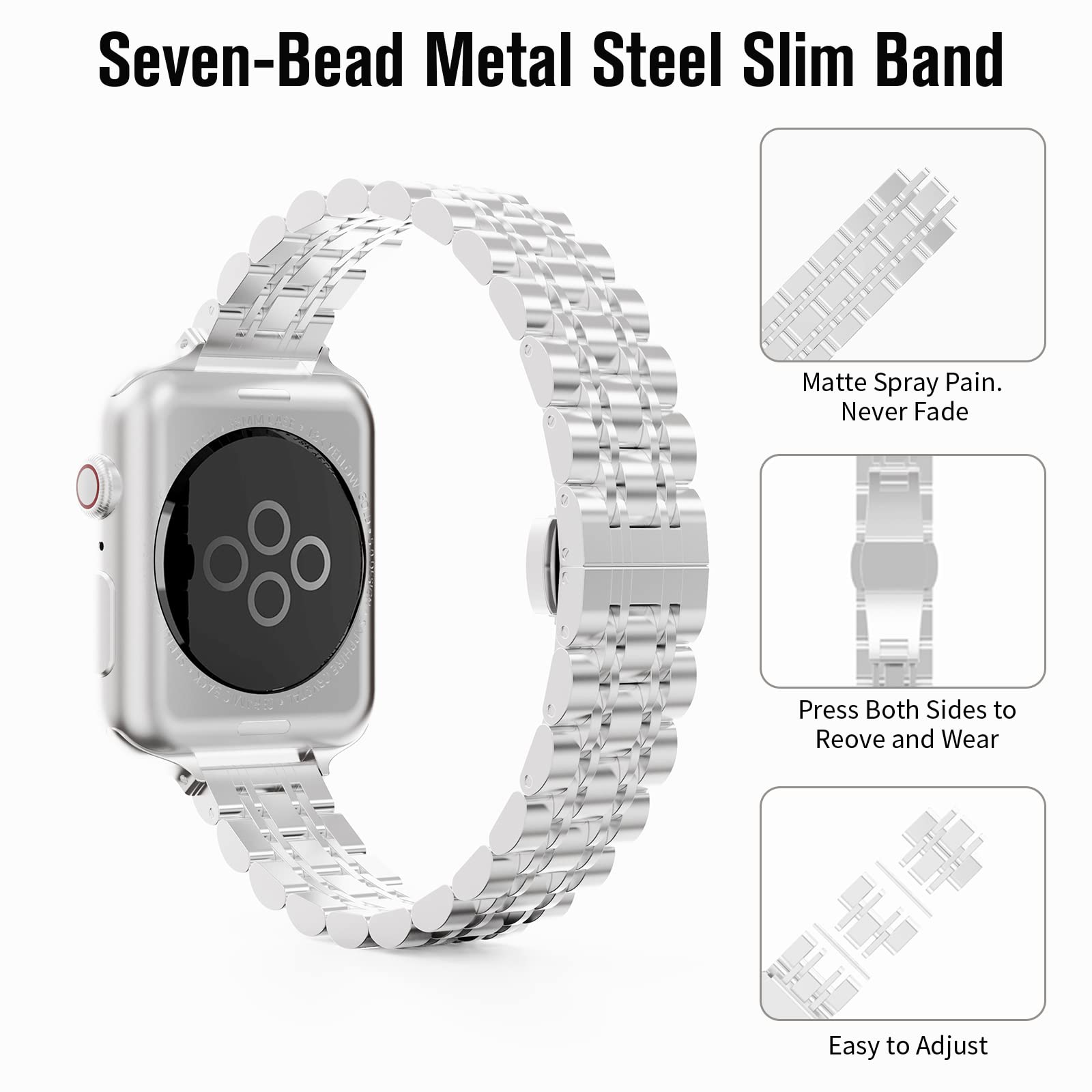 Aicumuza Slim Watch Bands Compatible With Apple Watch 42Mm 44Mm 45Mm 49Mm, Thin Stainless Steel Chain Link For Women Iwatch Seri