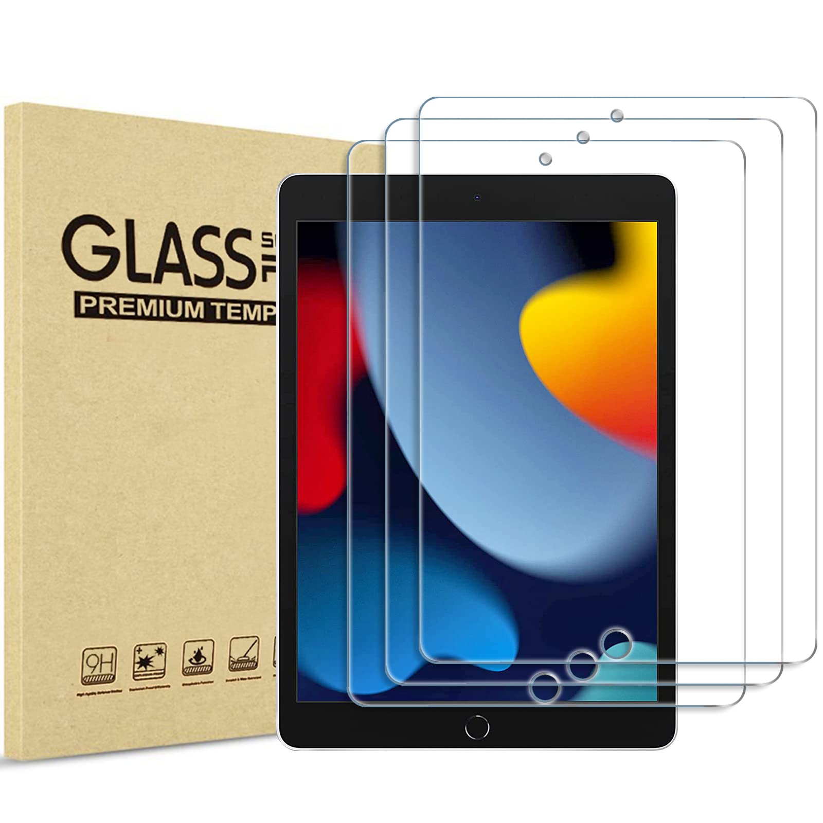 Procase 3 Pack Screen Protector For Ipad 10.2 9Th 2021/ 8Th 2020/ 7Th 2019, Tempered Glass Film For A2602/A2603/ A2270/A2428/ A2