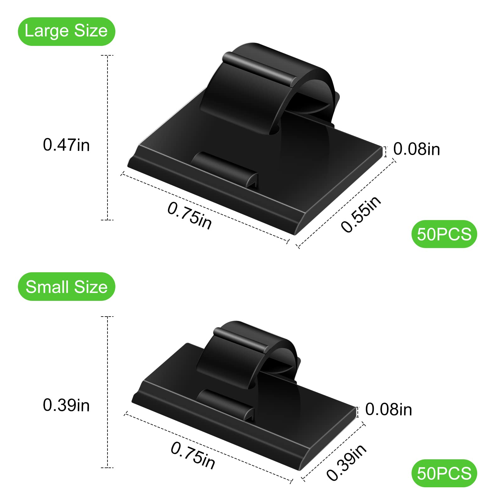 100Pcs Cable Clips Black, Aiboo Upgraded Wire Clips Adhesive With 50Pcs Small Size & 50Pcs Large Size Cable Straps, Mini Cable W