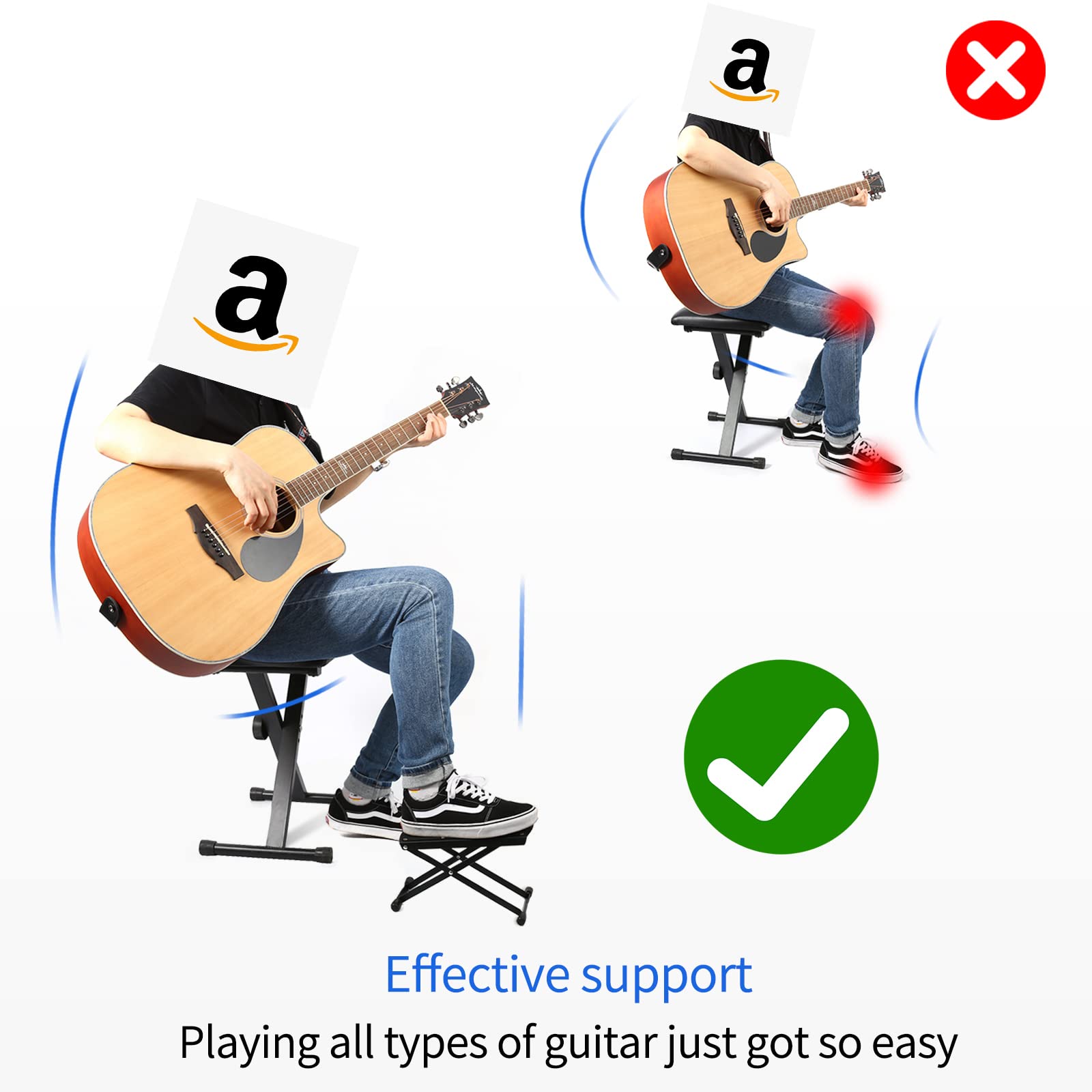 Aodsk Guitar Foot Stool 6-Position Height Adjustable Foot Rest With Rubber End Caps And Non-Slip Rubber Pad For Classical Guitar