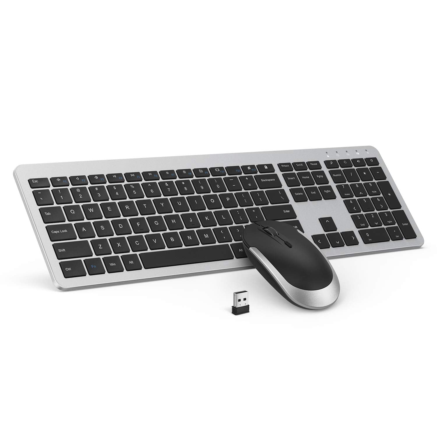 Wireless Keyboard And Mouse Combo   Seenda Full Size Slim Thin Wireless Keyboard Mouse With On/Off Switch On Both Keyboard And Mouse   (Black And Silver)