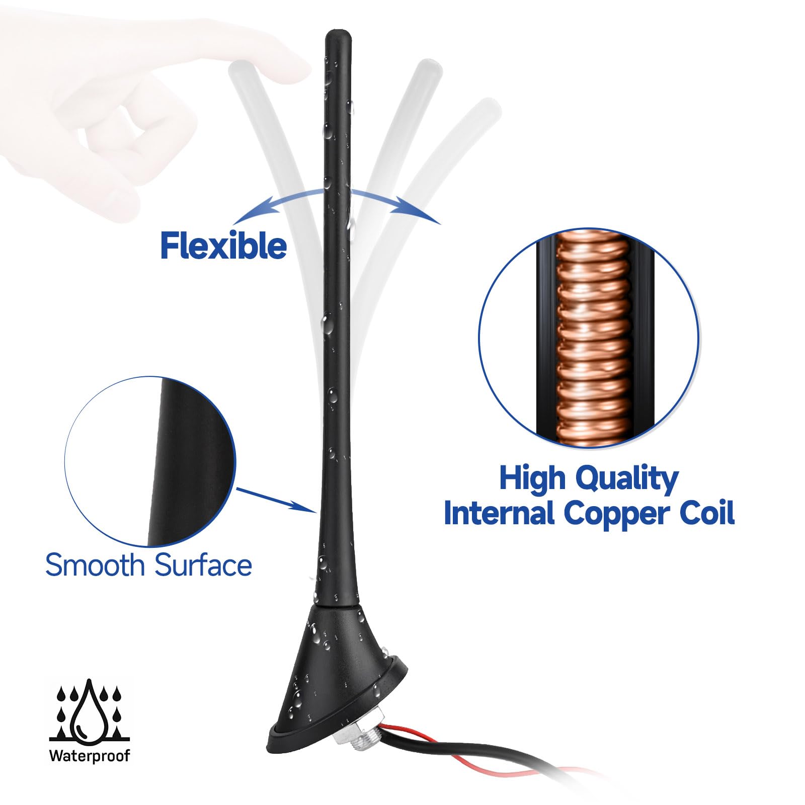 Eightwood Car Stereo Fm Am Radio Antenna, Universal Roof Mount Amplified Antenna With 12V Power Wire Din Plug Connector For Vehi