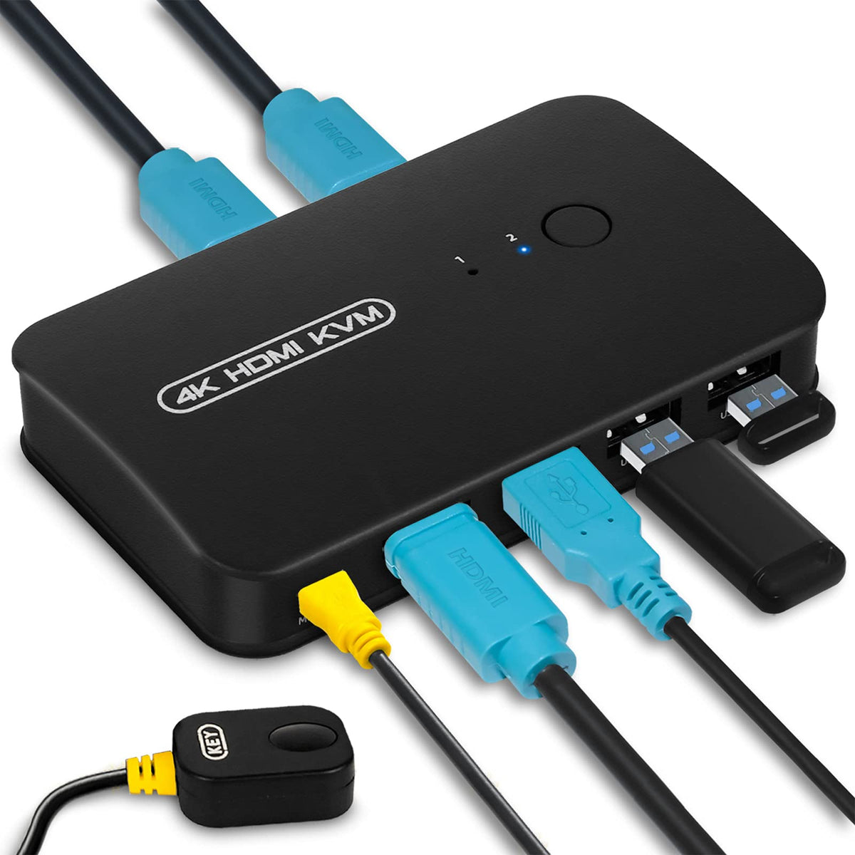 Dgodrt Hdmi Usb Kvm Switch Selector For 2 Computers Share Keyboard Mouse Printer And 1 Hd 4K Monitor, 2 Kvm Cables Included