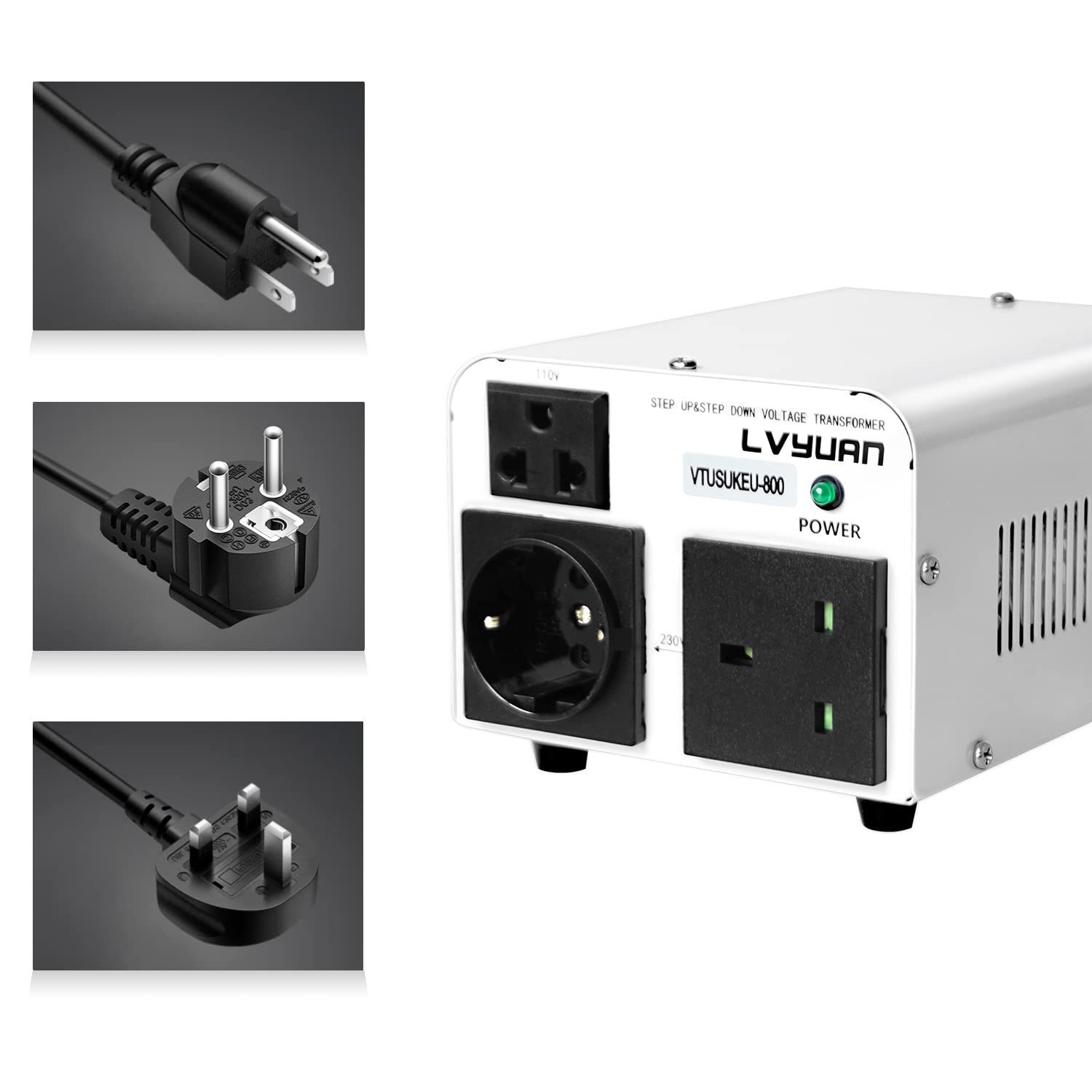 Lvyuan 800W Voltage Transformer Step Up 110V To 220V, Step Down 220V To 110V Voltage Converter With Us, Uk & European Power Cord