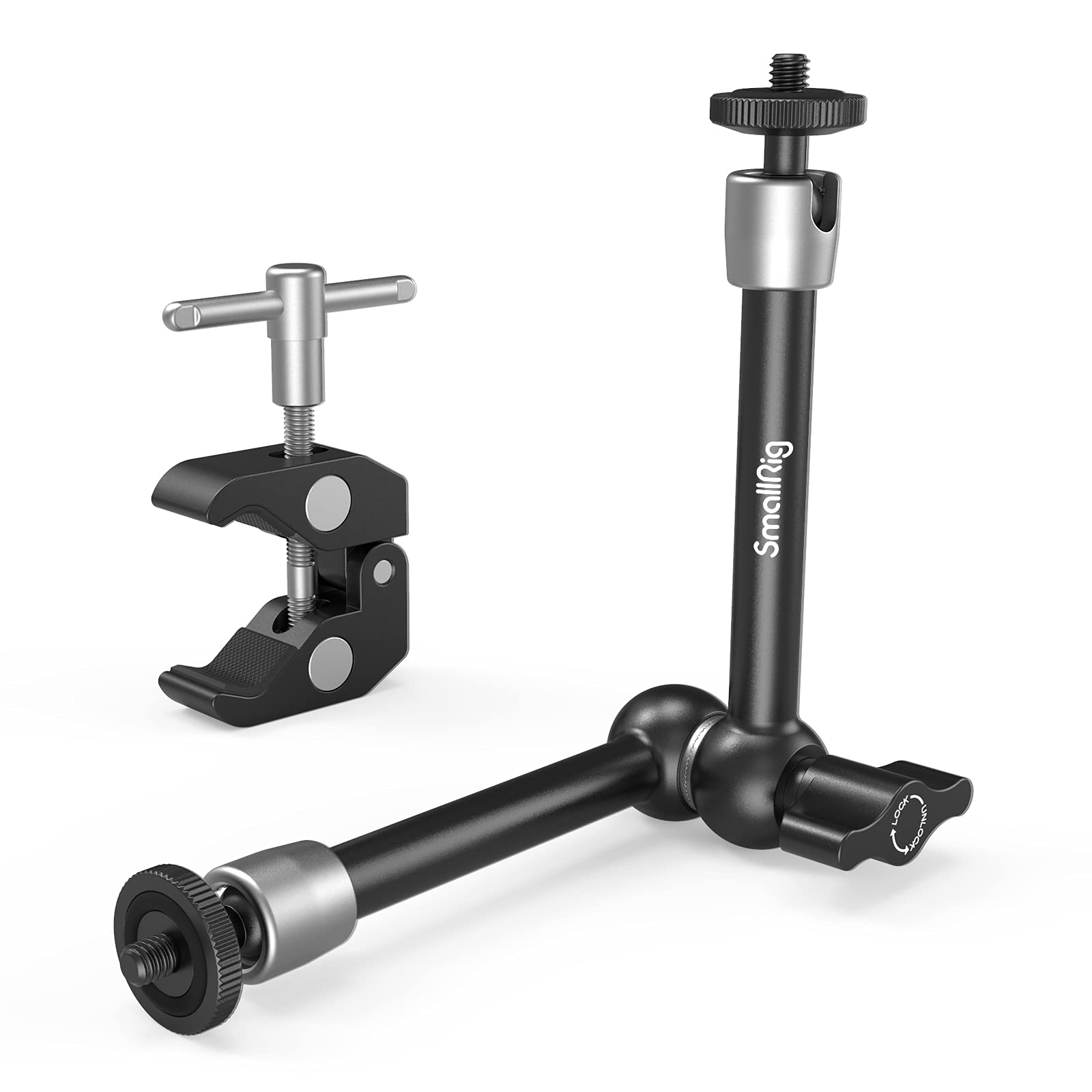 Smallrig Clamp W/ 1/4'' And 3/8'' Thread And 9.8 Inches Adjustable Friction Power Articulating Magic Arm With 1/4'' Thread Screw
