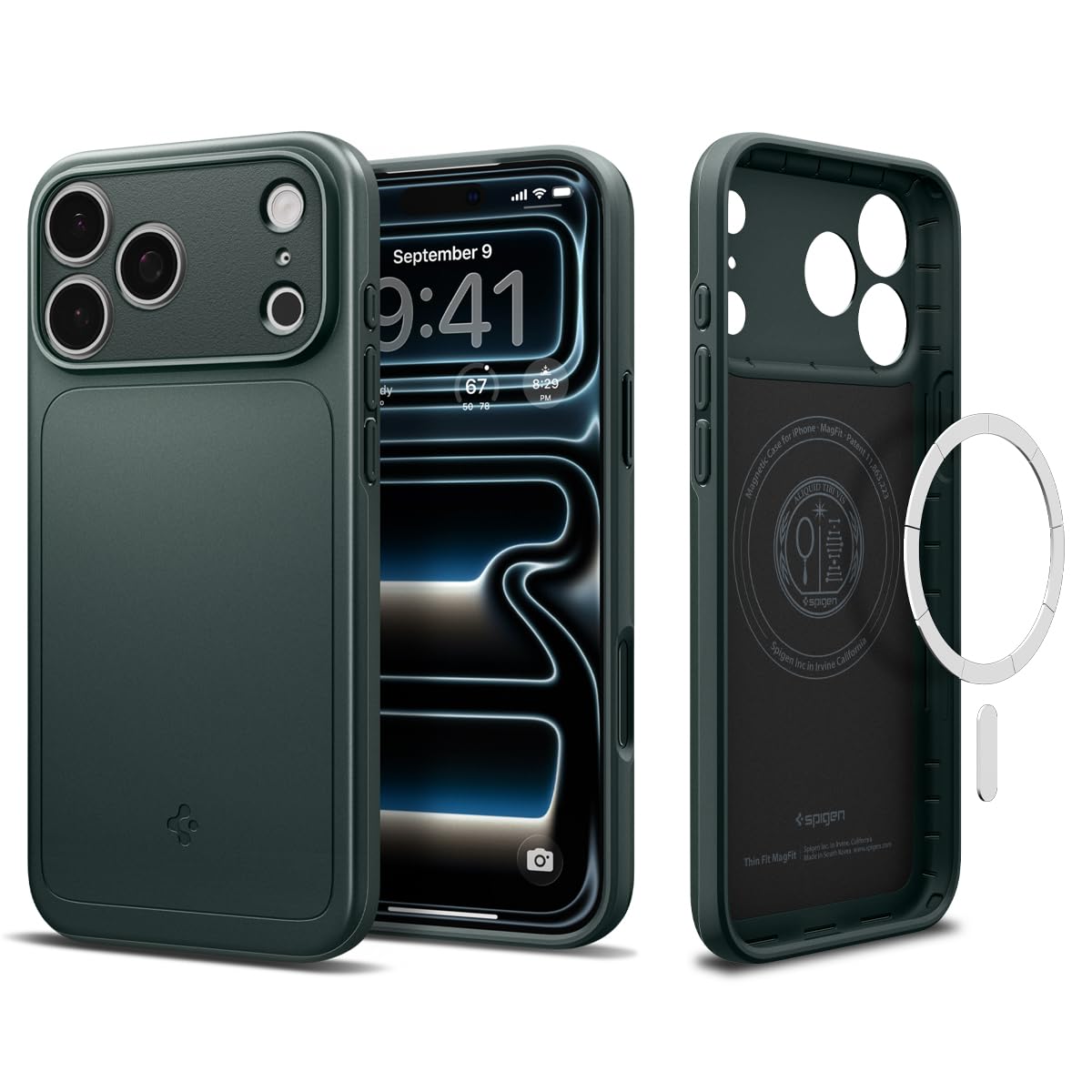 Spigen for iPhone 17 Pro Max Case, Thin Fit MagFit [TPU Covered Camera Control] [Compatible with MagSafe] - Abyss Green