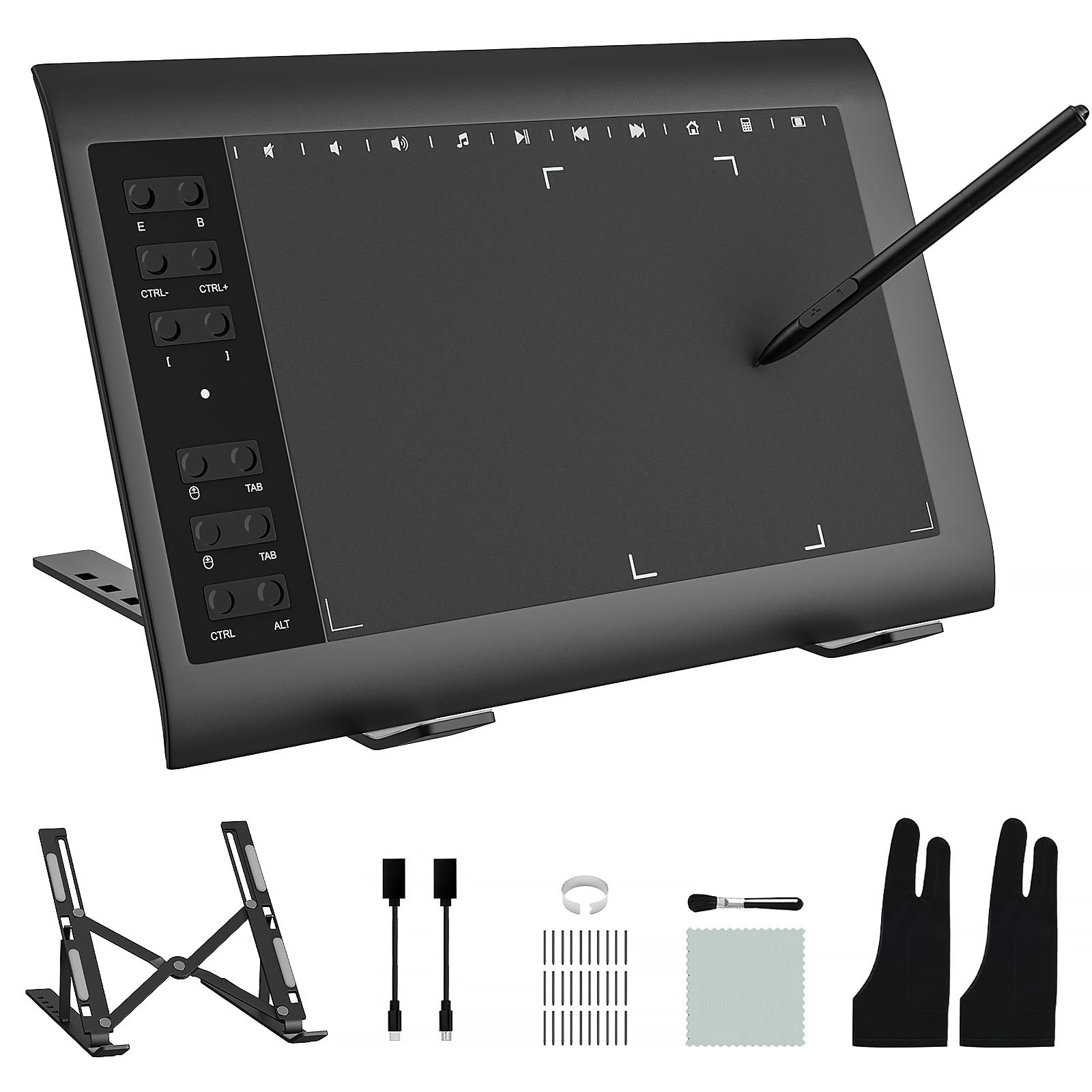 Graphics Drawing Tablet Terow,10X6 Inch Digital Drawing Tablet With Bracket And 8192 Levels Stylus For Pc/Mac/Android 5.0 For Drawing And Online Teaching,Drawing Pad Drawing Borard And Computer Tablet