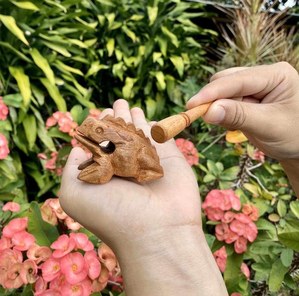 Brown Wooden Frog Percussion Set   4'', 3, 2.25 Inch Frogs, Musical Home Decor