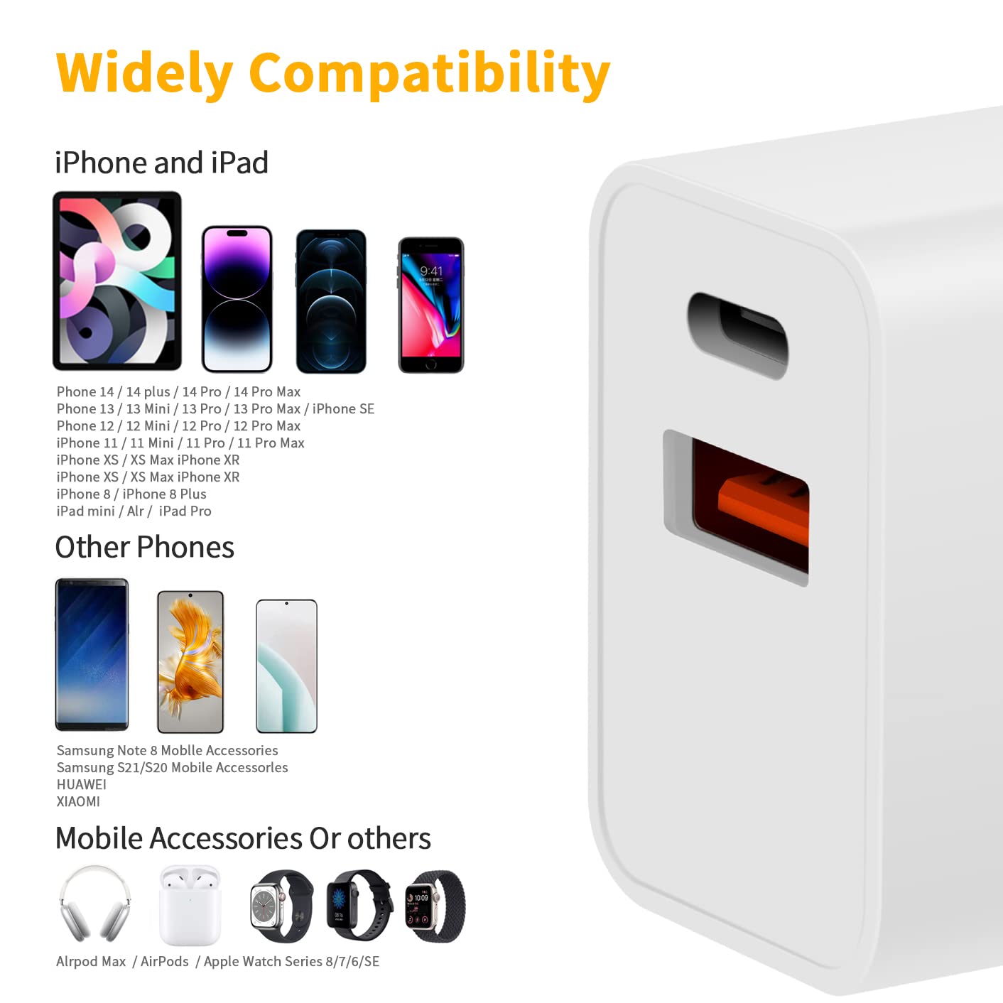 Quinyew Apple Usb C Charger Block, Apple Watch Se Charger, 2023 Upgrade Dual Port Fast Charging Block Cube Box Brick Plug Adapte