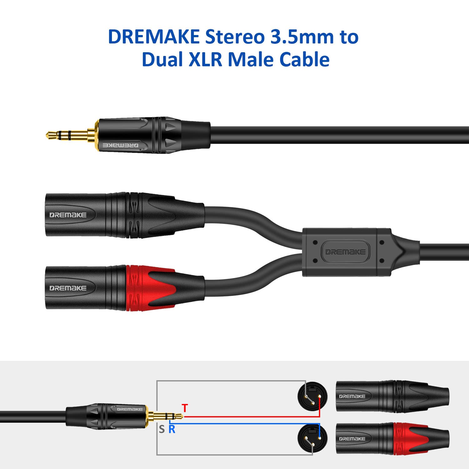Dremake Trs 3.5Mm 1/8'' Male To Dual Xlr 3 Pin Male Audio Breakout Cable, 6Ft 3.5Mm 1/8 Inch To Dual Xlr Male Adapter Interconne