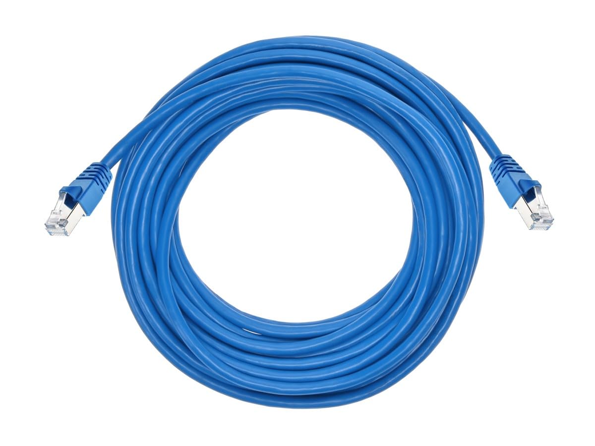 Monoprice Cat6A 30Ft Blue Patch Cable Double Shielded (S/Ftp) 26Awg 10G Pure Bare Copper Snagless Rj45 Fullboot Series Ethernet