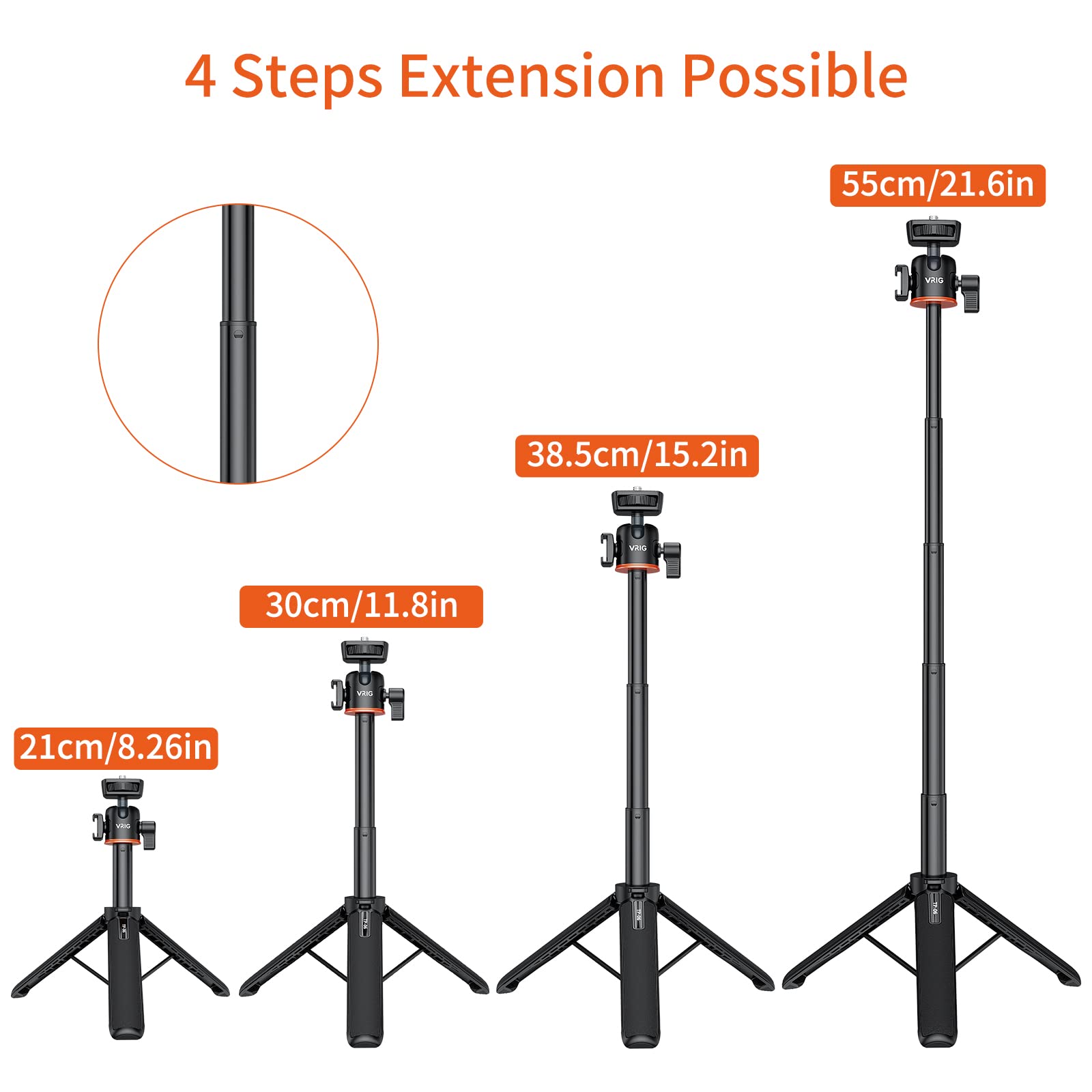Uurig 21.6' Extension Pole Tripod, Mini Selfie Stick Tripod Stand Handle Grip For Dji Osmo Pocket 3 Webcam Canon G7X Mark Iii Sony Zv 1 Rx100 Vii A6400 A6600 Cameras Vlogging