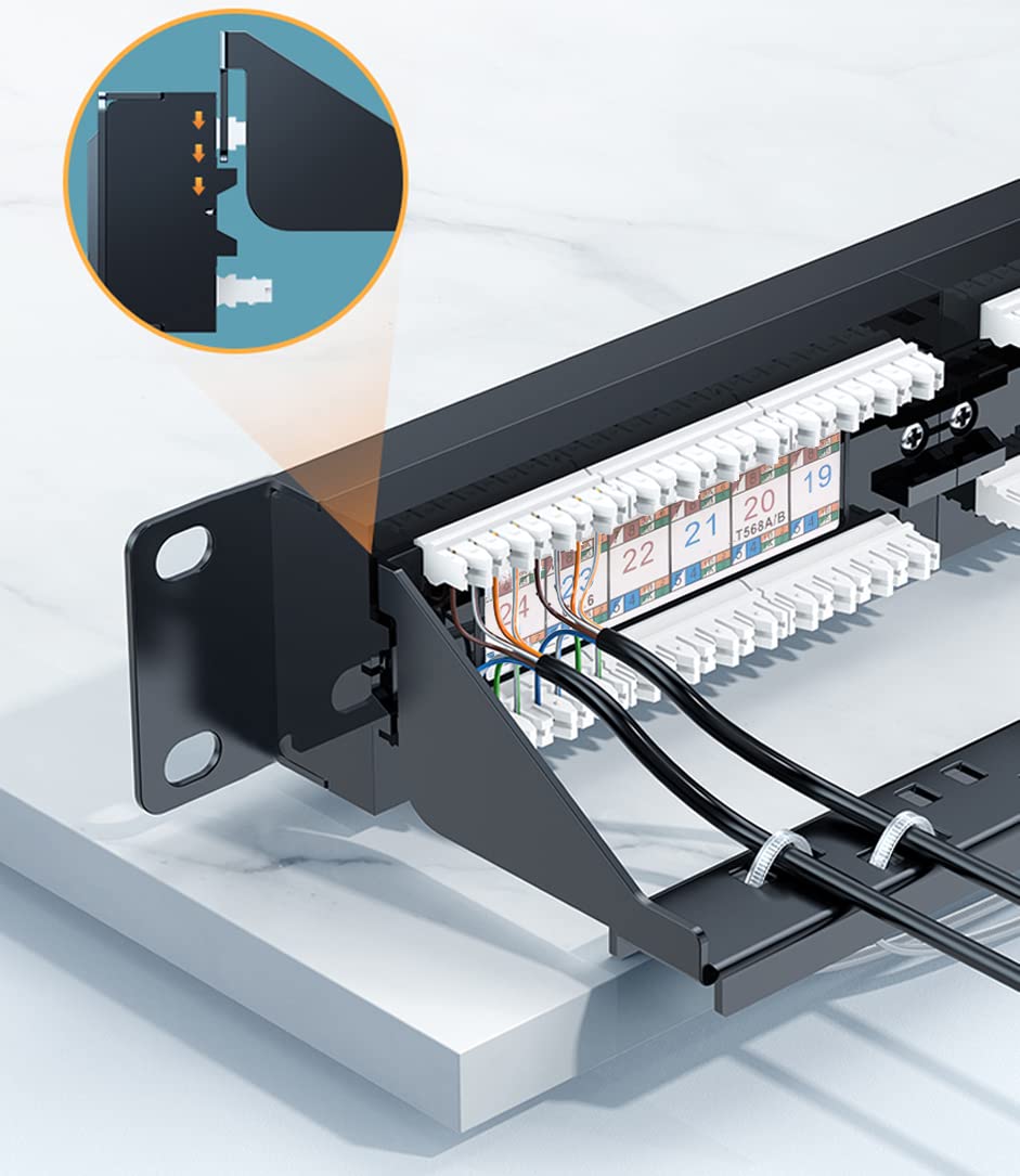 Tedgetal Cat6 Patch Panel 24 Port 1U, Keystone Patch Panel 19'' Rackmount Or Wallmount 10G Support For Cat6, Cat5E, Cat5 Cabling