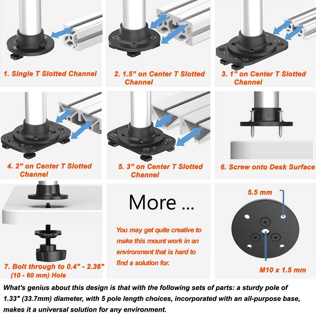 Cotytech Dual Track Rail Mount Up and Down with Quick Release Single Arm (BL PT308)