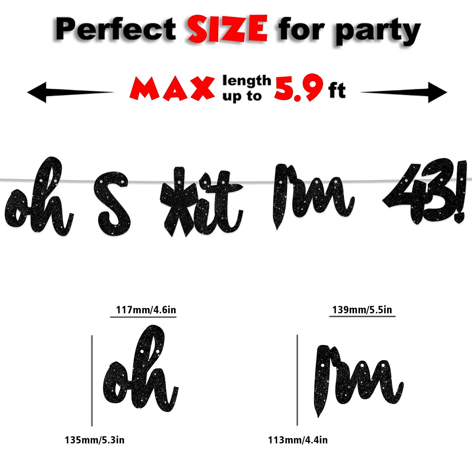 Oh Im 43! Banner Backdrop Glitter Black Hallo Forty Three Cheers To 43 Years Old Theme Decor For Man Woman Happy 43Rd Birthday P