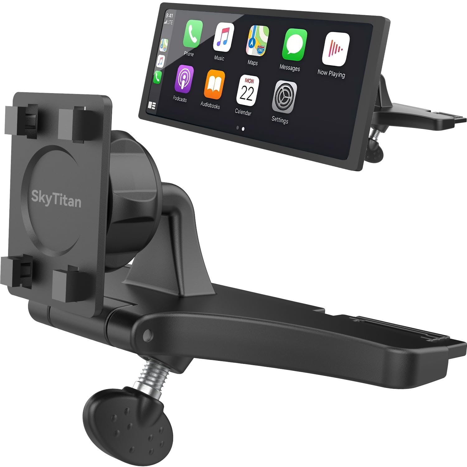 SkyTitan CD Slot Car Mount for Portable CarPlay Screens, Adjustable Angles, Low Profile and Sleek, Integrated Mounting Solution