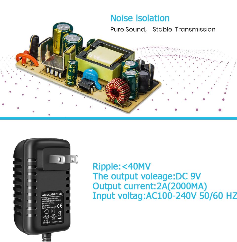 Pigtone Guitar Pedal Power Supply Adapter 9V Dc 2A Tip Negative 8 Way Daisy Chain Cables For Guitar Effect Pedal,Compatible For
