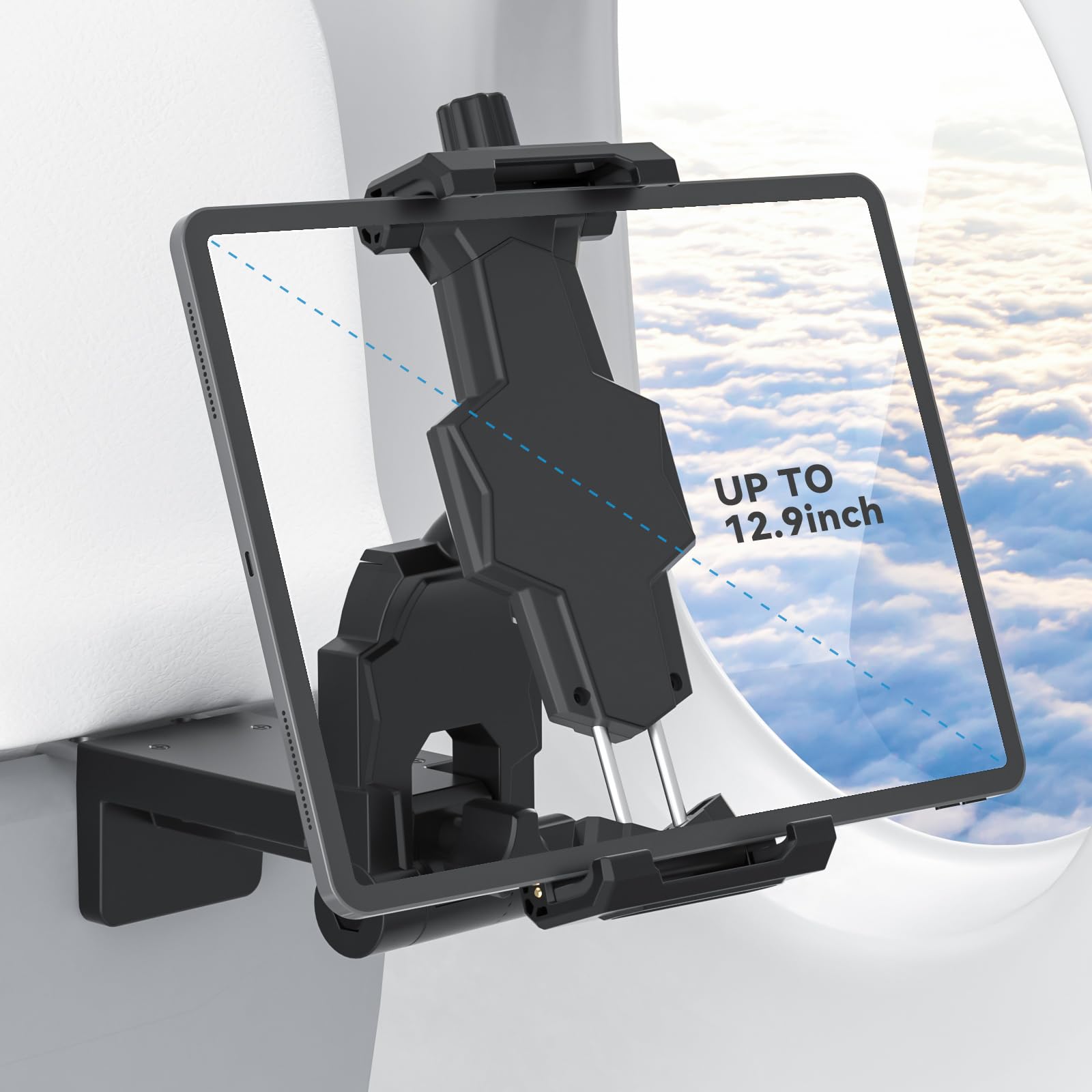 Kdd Airplane Tablet Holder Mount, Adjustable Travel Essentials Ipad Phone Stand With 360 Degree Rotation, Portable Tesla Model 3/Y Car Headrest Mount Compatible With Ipad, Phone, Switch