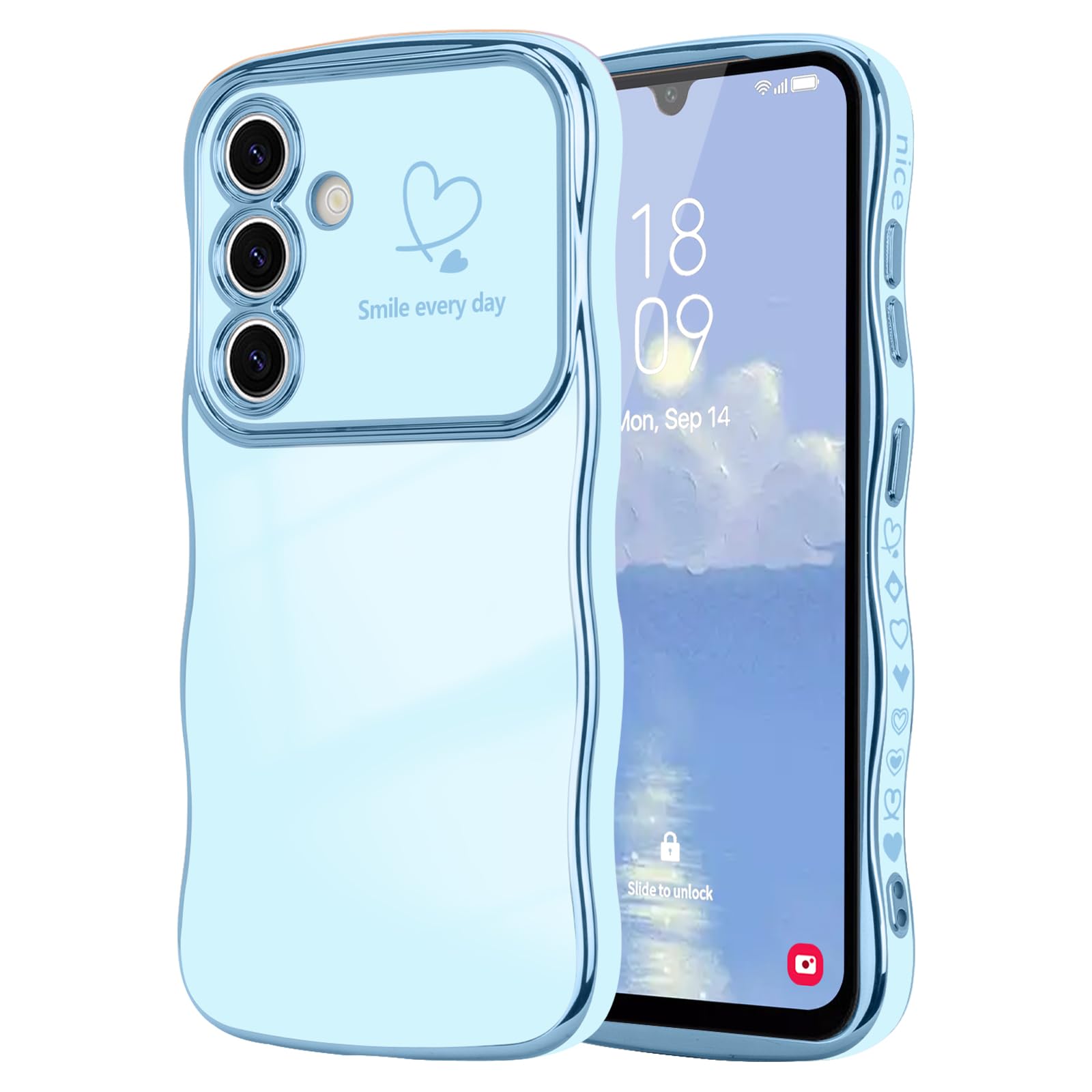 Lchulle For Samsung Galaxy A15 4G/5G Case For Women Girls, Cute Wave Frame Curly Shape With Love Heart Camera Protection Cover L