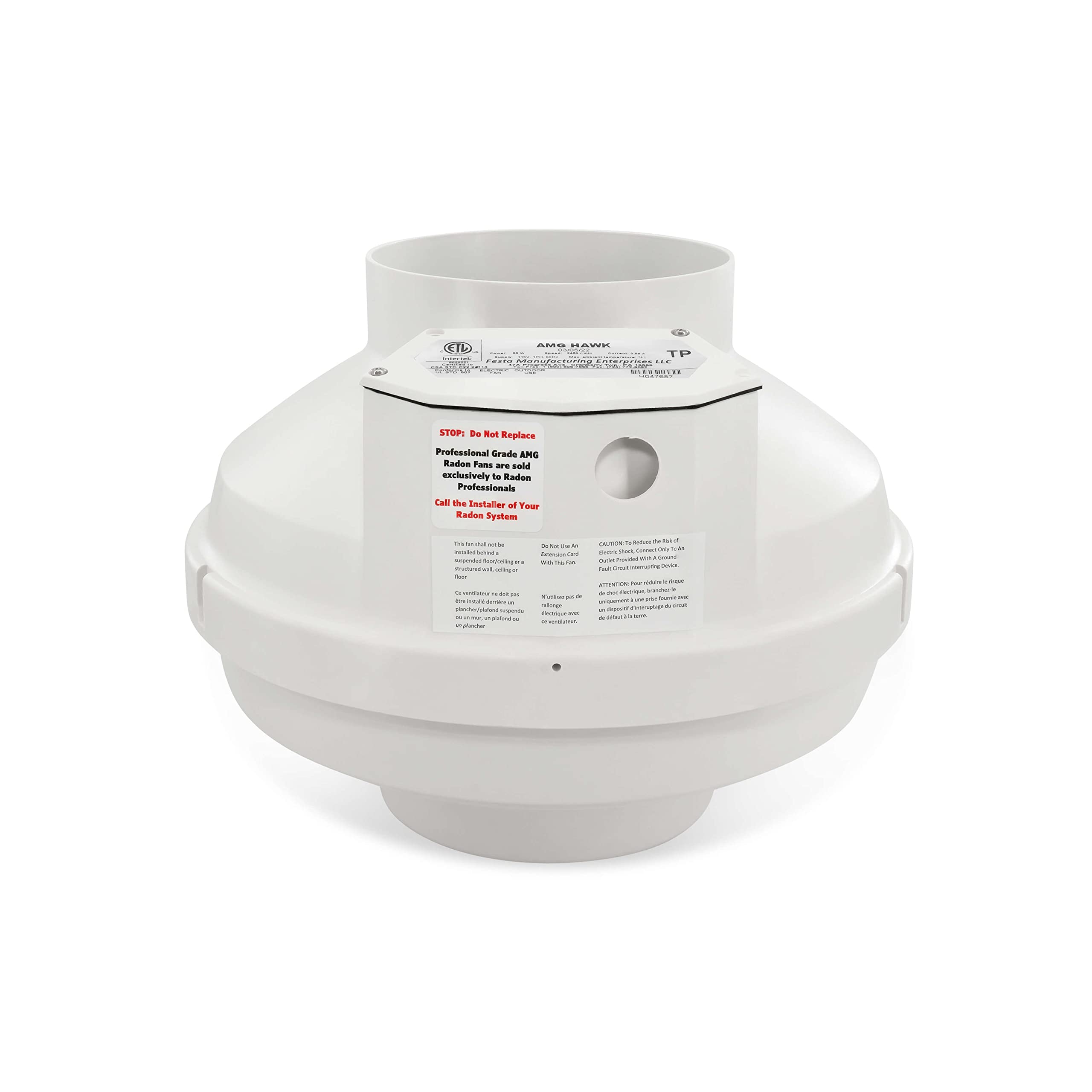 Festa Radon Amg Hawk Radon Fan   Quiet And Energy Efficient 322 Cfm Radon Mitigation System Inline Fan   6'' Electric Waterproof