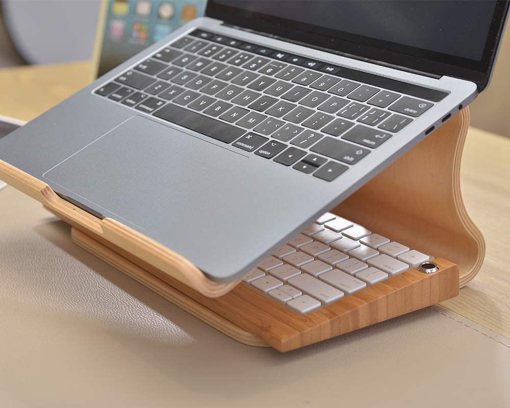 SAMDI Wood Laptop Stand, White Birch, Ergonomic Design for Most Laptops Heat Dissipation, Cord Management, Suitable for Desk or Tabletop (2020 02)