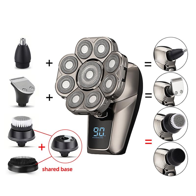 I Clean 9D Head Shavers For Bald Men, 6 In 1 Electric Razor, Waterproof Wet/Dry, Cordless Rechargeable, Led Display
