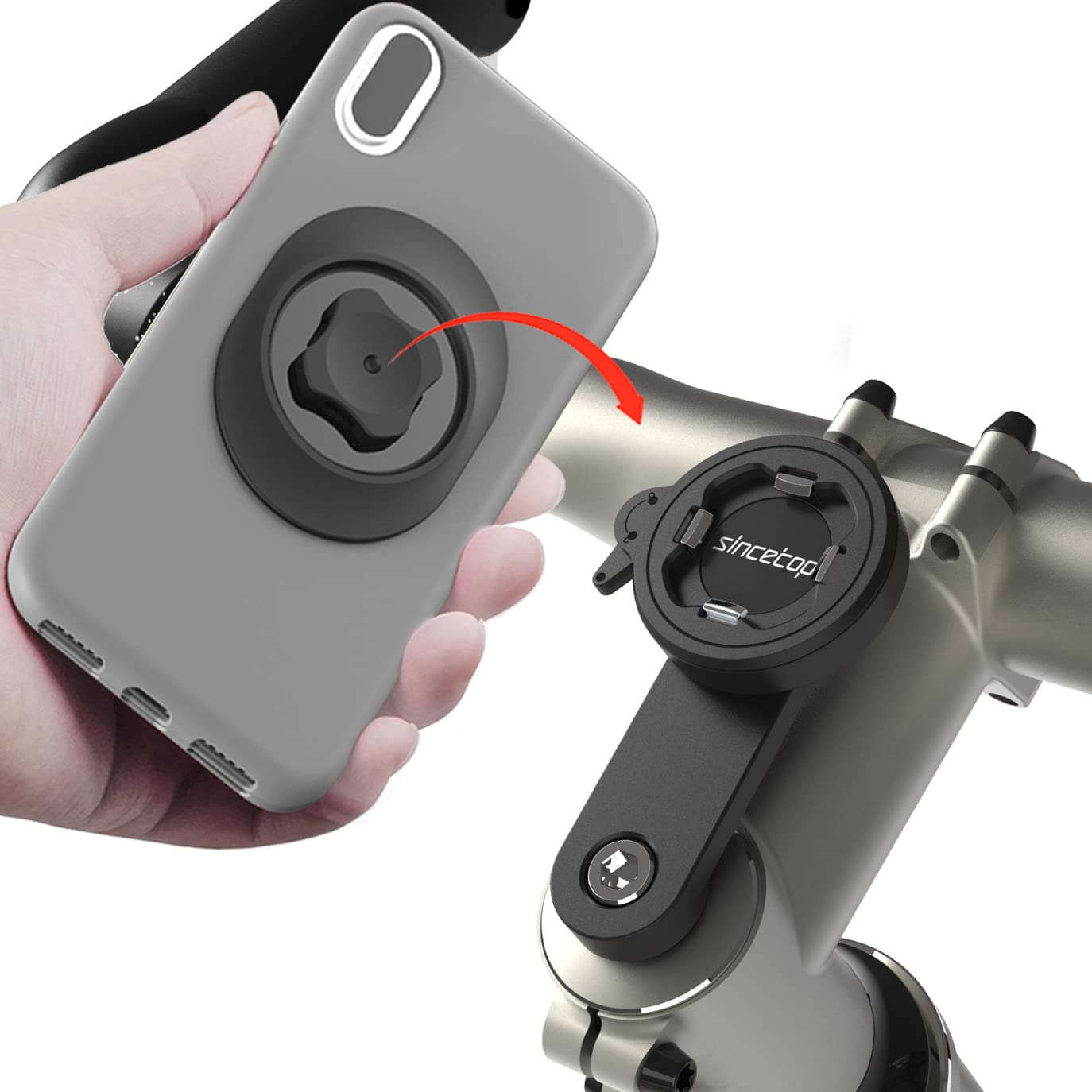 sincetop Bike Phone Mount, Mountain Bicycle Stem Phone Holder - Secure Lock & Quick Release, Robust Aluminum Handlebar Phone Mou