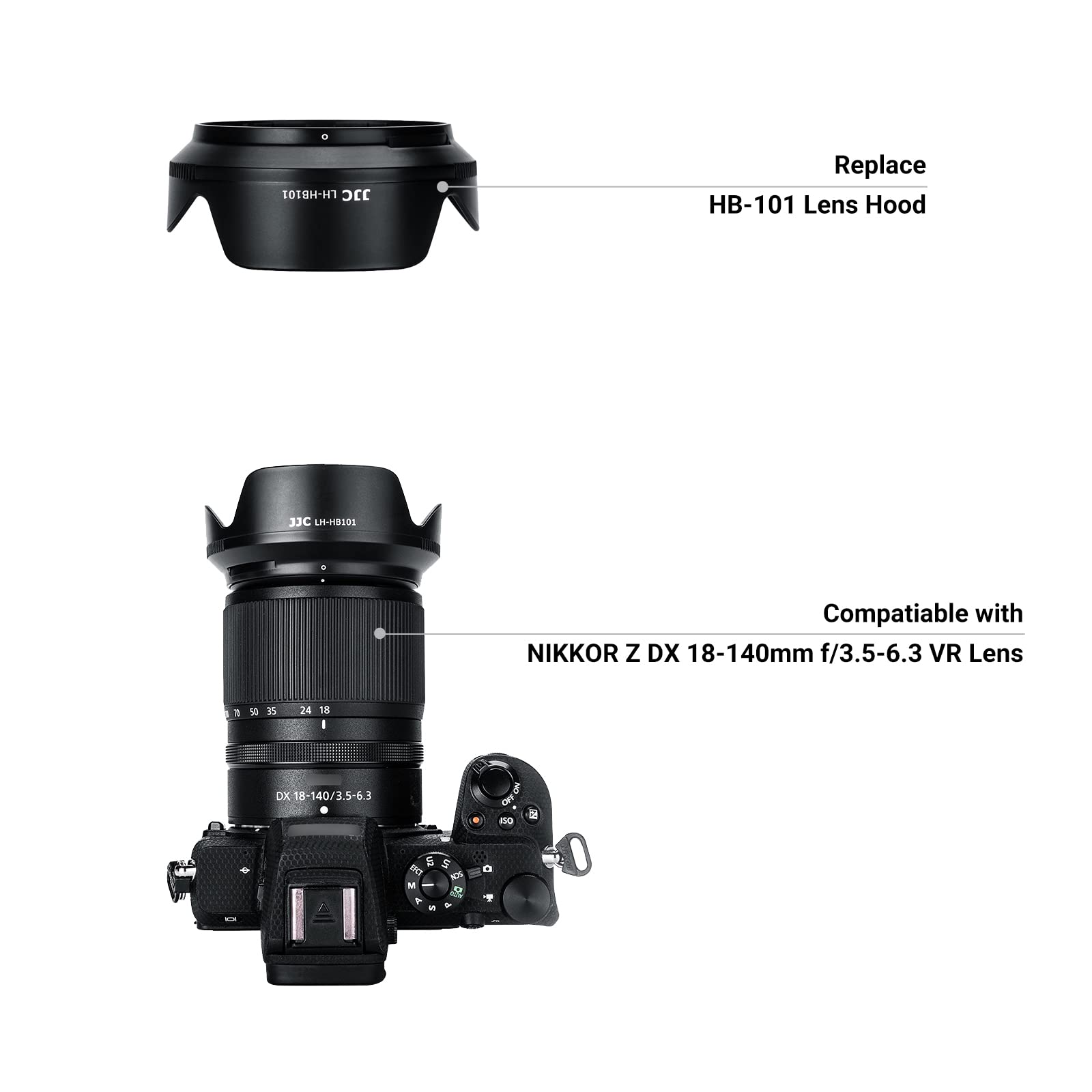 Lens Hood For Nikkor Z Dx 18 140Mm F3.5 6.3 Vr Lens, Reversible Lens Shade Replace Nikon Hb 101 Lens Hood, Compatible With 62Mm