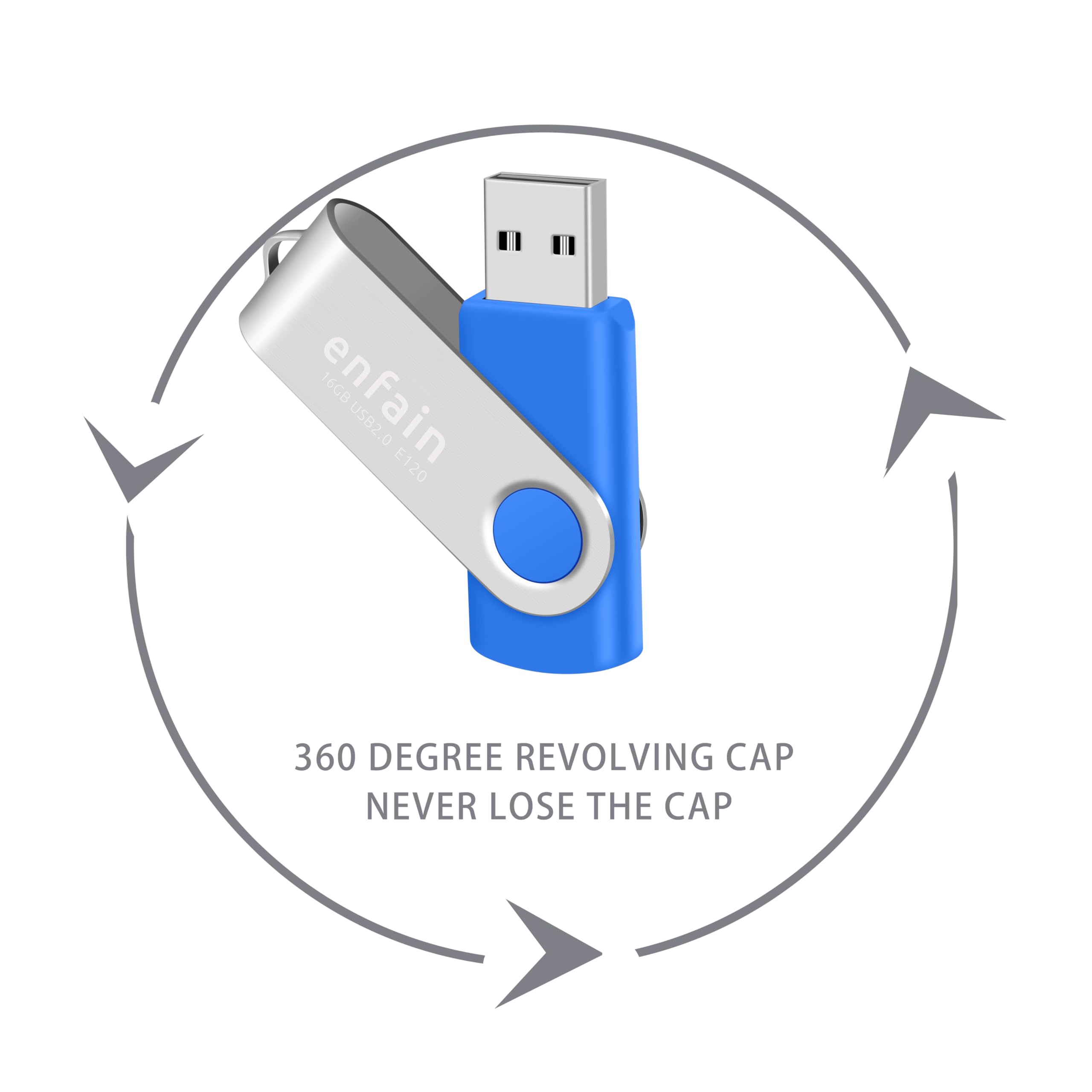 Enfain 16Gb Usb 2.0 Flash Drives Blue Memory Stick Swivel Thumb Drives 16 Gb Jump Drives With Led Indicators 10 Pack, With 12 X